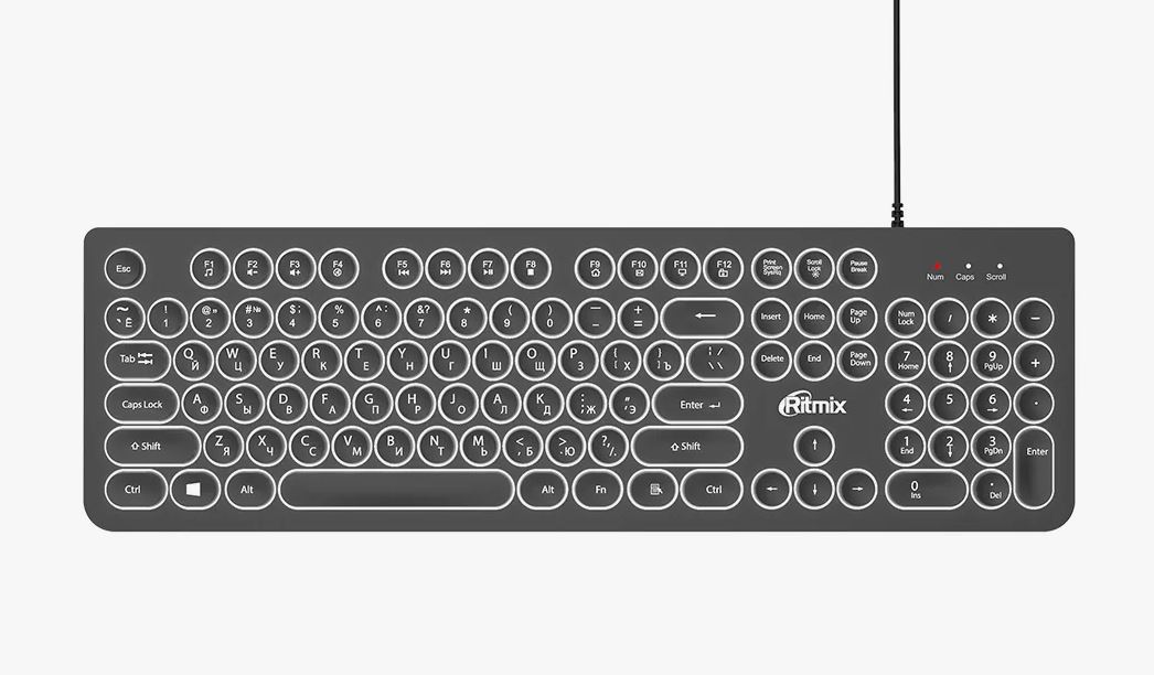 Клавиатура Ritmix RKB-214 BL, USB, с подсветкой (черный)