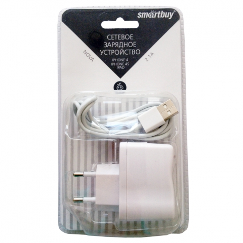 СЗУ SmartBuy SBP-1140 Nova, iPhone 4, 30pin, кабель (белый)