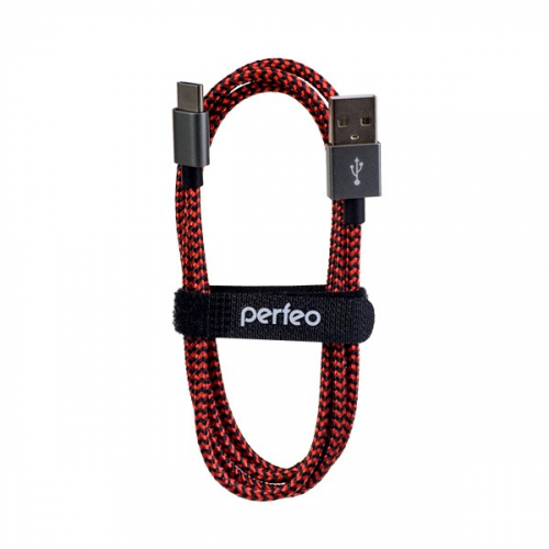 Кабель Perfeo, U4901, USB(M) - USB Type-C(M), 1 метр (черно-красный)