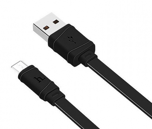 Кабель Hoco, X5 Bamboo, USB - micro USB, плоский, 2.1A, силикон, 1 метр (чёрный)