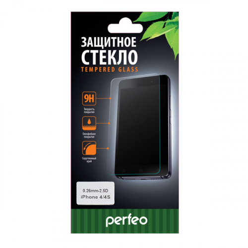 Защитное стекло Perfeo для iPhone 4/4S, 0,26 мм, 2.5D (003)
