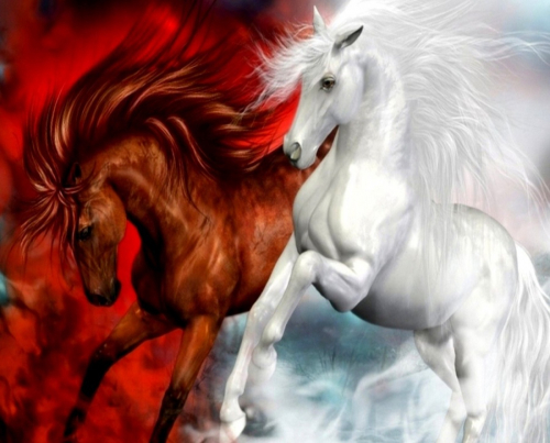 Красная и белая лошади