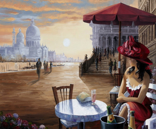 Картины по номерам 40х50 Девушка в летнем кафе. Венеция