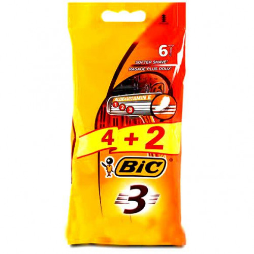 Одноразовые станки Bic 3 (коричневый пакет) (4+2шт)