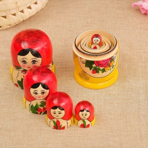 Матрёшка «Семёновская», красный платок, 5 кукольная, 18 см