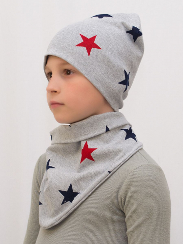 Комплект для мальчика шапка+бактус Звезды на сером, размер 46-48; 50-52; 52-54, хлопок 95%