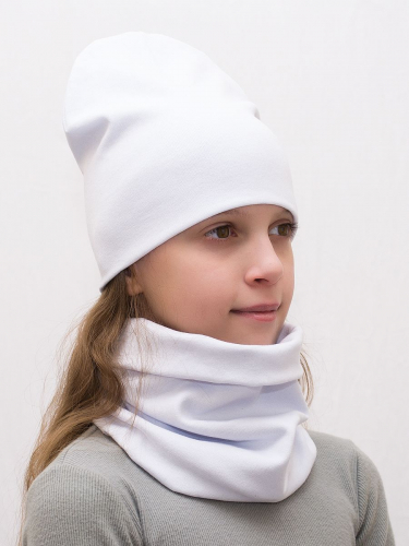 Комплект для девочки шапка+снуд (Цвет белый), размер 56-58, хлопок 95%
