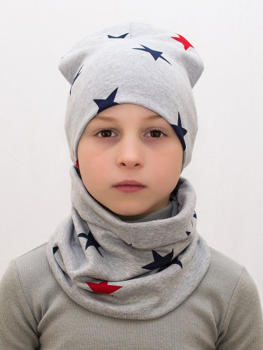 Комплект для мальчика шапка+снуд Звезды на сером, размер 54-56, хлопок 95%