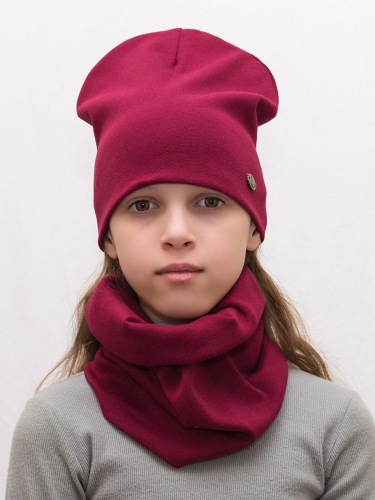 Комплект для девочки шапка+снуд (Цвет бордовый), размер 50-52, хлопок 95%