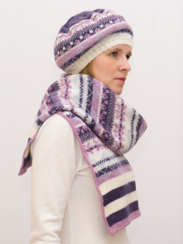 Комплект зимний женский берет+шарф Мариз (Цвет фиолетовый), размер 52-54, шерсть 50% , мохер 30%