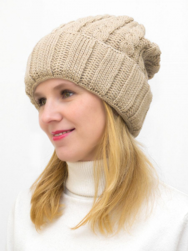 Комплект зимний женский шапка+снуд Марта (Цвет бежевый), размер 56-58, шерсть 30%