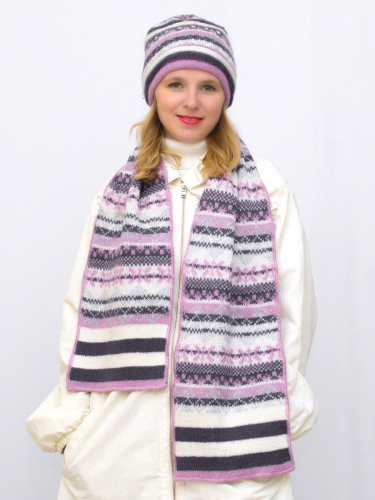 Комплект зимний женский шапка+шарф Альбина (Цвет фиолетовый), размер 56-58, шерсть 50% , мохер 30%