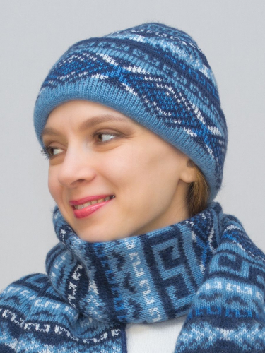 Комплект зимний женский шапка+шарф Зима (Цвет синий), размер 56-58, шерсть 30% , мохер 50%