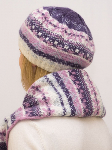 Комплект зимний женский берет+шарф Мариз (Цвет фиолетовый), размер 52-54, шерсть 50% , мохер 30%