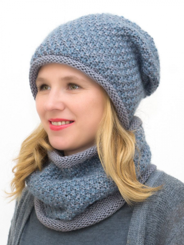 Комплект зимний женский шапка+снуд Даяна (Цвет серый), размер 56-58, шерсть 50%