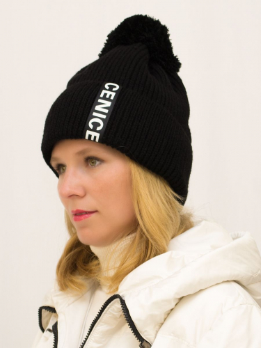 Комплект зимний женский шапка+снуд Айс (Цвет черный), размер 56-58, шерсть 30%