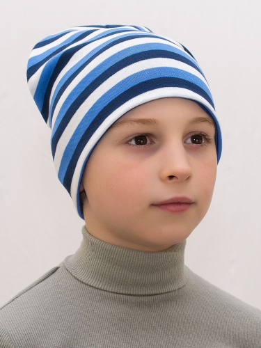 Шапка для мальчика Полоса синяя, размер 50-52, 54-56, хлопок 95%