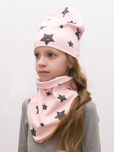 Комплект для девочки шапка+бактус Звезды на пудровом, размер 48-50; 50-52; 52-54, хлопок 95%