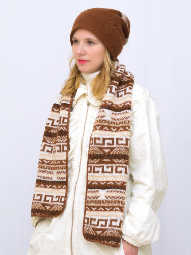 Комплект зимний женский шапка+шарф Зима (Цвет светло-коричневый), размер 56-58, шерсть 30% , мохер 50%
