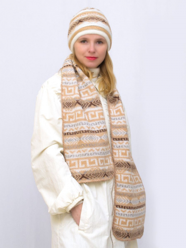 Комплект зимний женский шапка+шарф Альбина (Цвет бежевый), размер 56-58, шерсть 50% , мохер 30%