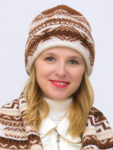 Комплект зимний женский шапка+шарф Зима (Цвет светло-коричневый), размер 56-58, шерсть 30% , мохер 50%
