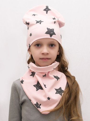 Комплект для девочки шапка+бактус Звезды на пудровом, размер 48-50; 50-52; 52-54, хлопок 95%