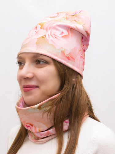 Комплект женский шапка+снуд Розы акварельные, размер 54-56, хлопок 95%