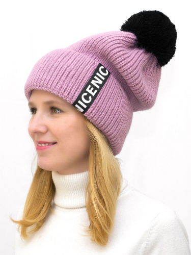 Комплект зимний женский шапка+снуд Айс (Цвет сиреневый), размер 56-58, шерсть 30%