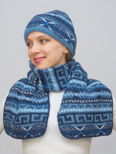 Комплект зимний женский шапка+шарф Зима (Цвет синий), размер 56-58, шерсть 30% , мохер 50%