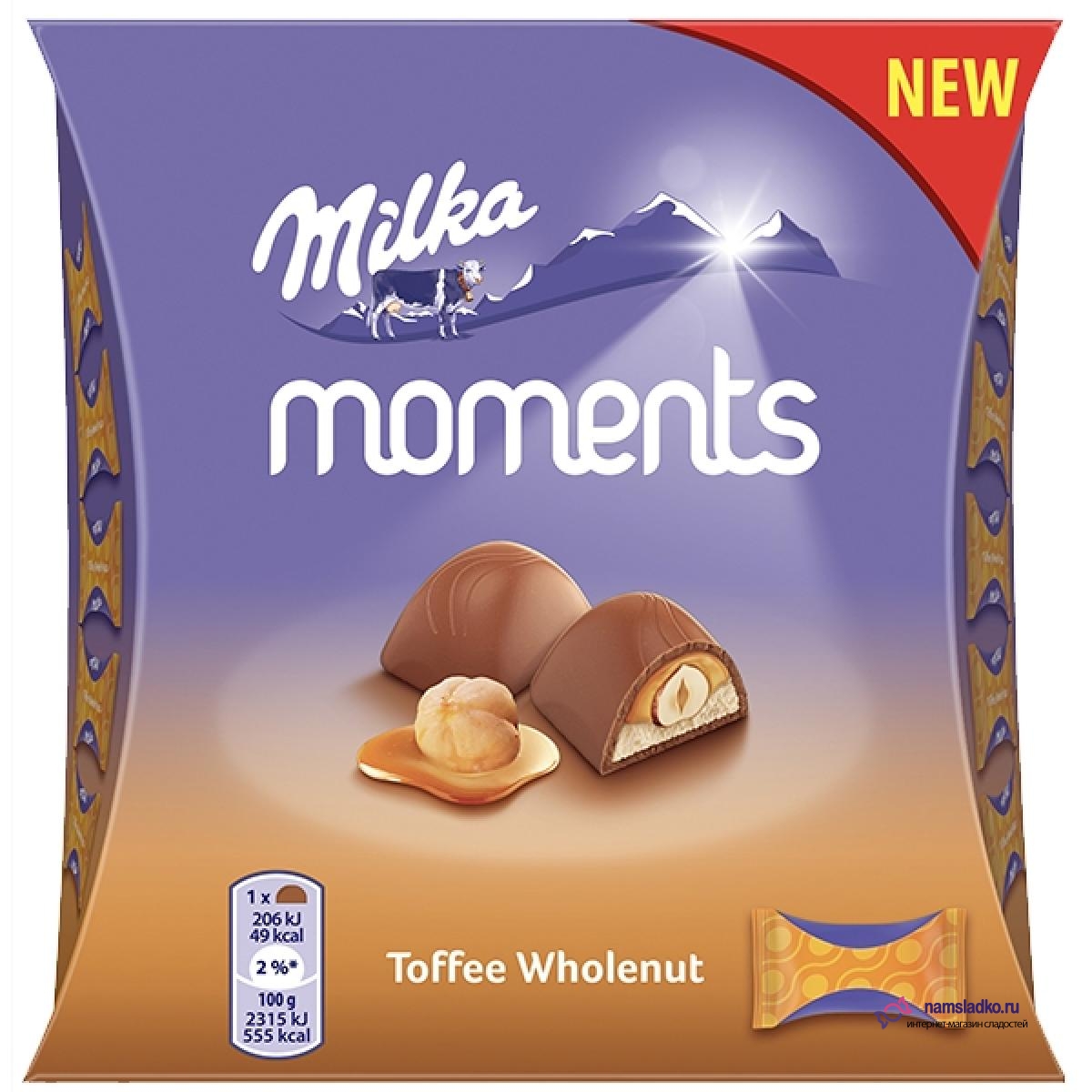 Шоколадные конфеты Toffee Wholenut Moments Milka 97 гр