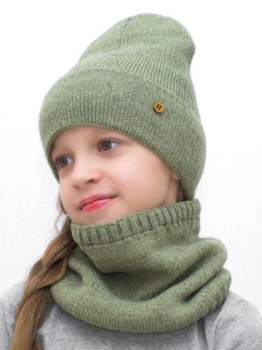 Комплект весна-осень для девочки шапка+снуд Рикки (Цвет гороховый), размер 50-52, шерсть 30%