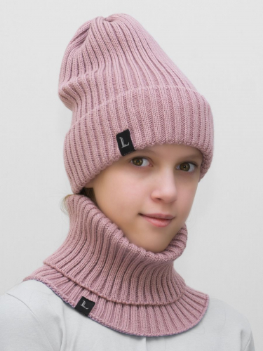 Комплект весна-осень для девочки шапка+снуд Ники (Цвет темно-пудровый), размер 52-56
