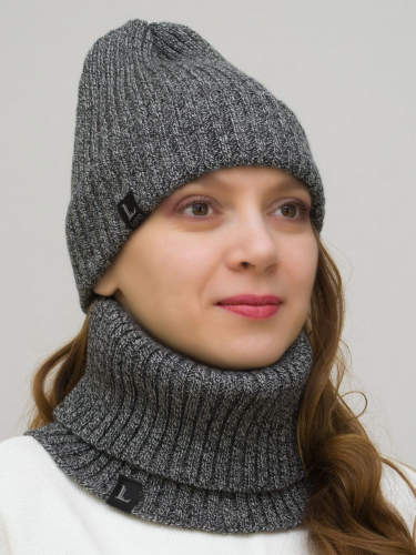 Комплект женский весна-осень шапка+снуд Ники (Цвет серо-черный меланж), размер 52-56