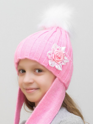 Шапка зимняя для девочки Аленка (Цвет розовый), размер 52-54, шерсть 30%