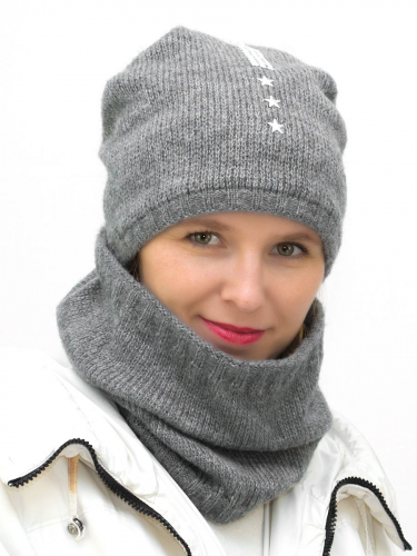 Комплект женский весна-осень шапка+снуд Рената (Цвет серый), размер 54-56, шерсть 30%