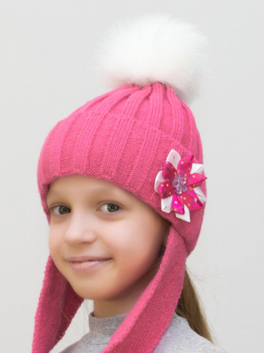 Шапка зимняя для девочки Аленка (Цвет темно-розовый), размер 52-54, шерсть 30%