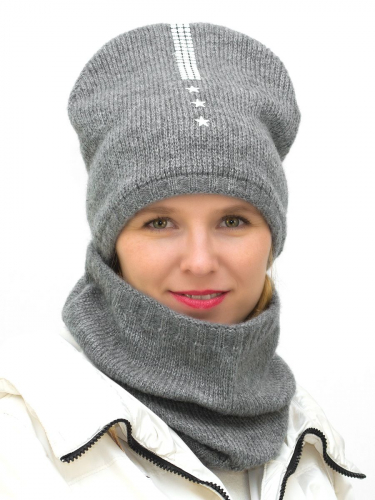 Комплект женский весна-осень шапка+снуд Рената (Цвет серый), размер 54-56, шерсть 30%