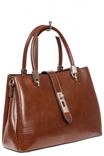 Женская кожаная сумка с замком-вертушкой, цвет коричневый