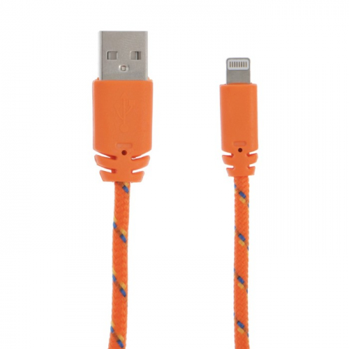 Кабель LuazON, Lightning - USB, 1 А, 1 м, оплётка нейлон, оранжевый