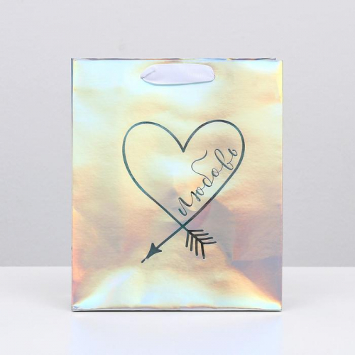 Пакет голографический вертикальный «Любовь», 25 × 21 × 10 см