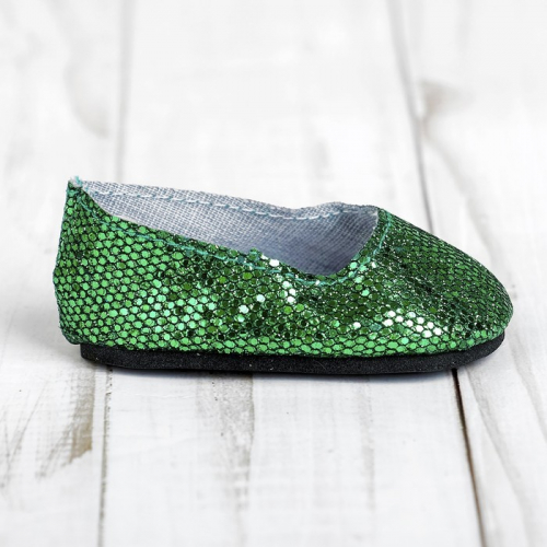 Туфли для куклы «Блёстки - кругляши», длина стопы: 7 см, цвет зелёный