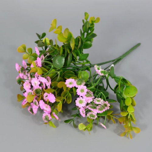 Букет зелени самшита с цветами 29см пластик розовый (1шт)