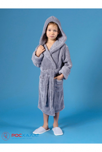 ВЗ-03 (13) Детский халат с капюшоном из велсофта Серый