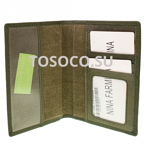 nf-9286-3-b green обложка для документов Nina Farmina натуральная кожа 14x12x2