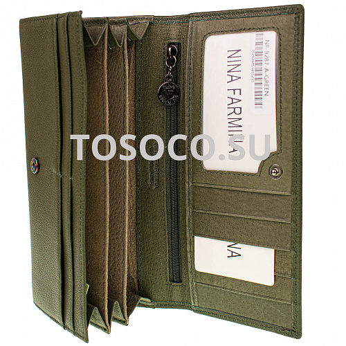 nf-9287-a green кошелек Nina Farmina натуральная кожа 9x19x2