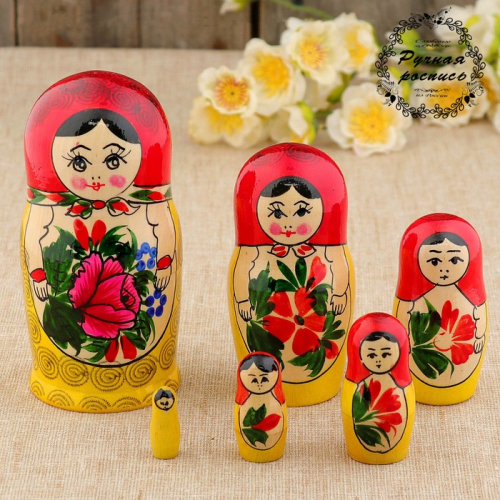 Матрёшка «Семёновская», красный платок, 6 кукольная, 12-15см
