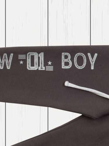 Брюки для мальчика с принтом (футер с лайкрой) арт.414п/1-серый_меланж_new_boy