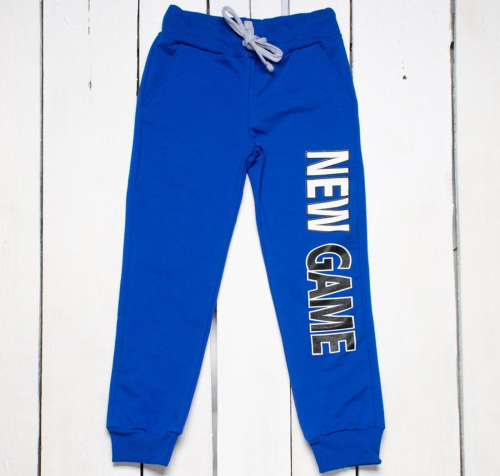 Трикотажные штаны на манжетах с карманами, с принтом арт.Б-1904-темно-синий