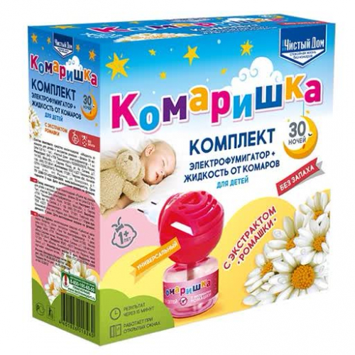 Комплект от комаров для детей Комаришка с экстрактом ромашки электрофум.универс.+ жидкость 30 ноч.
