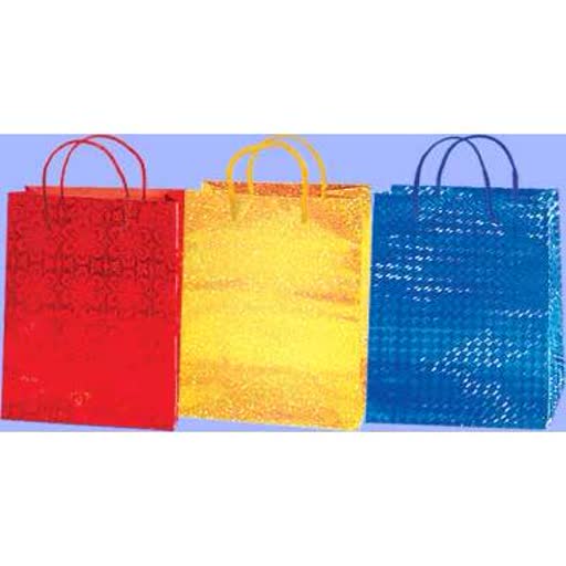 Пакет бумажный голограф.(gold,red.blue) 11,1*13,7*6,2 см (S) в ассорт.